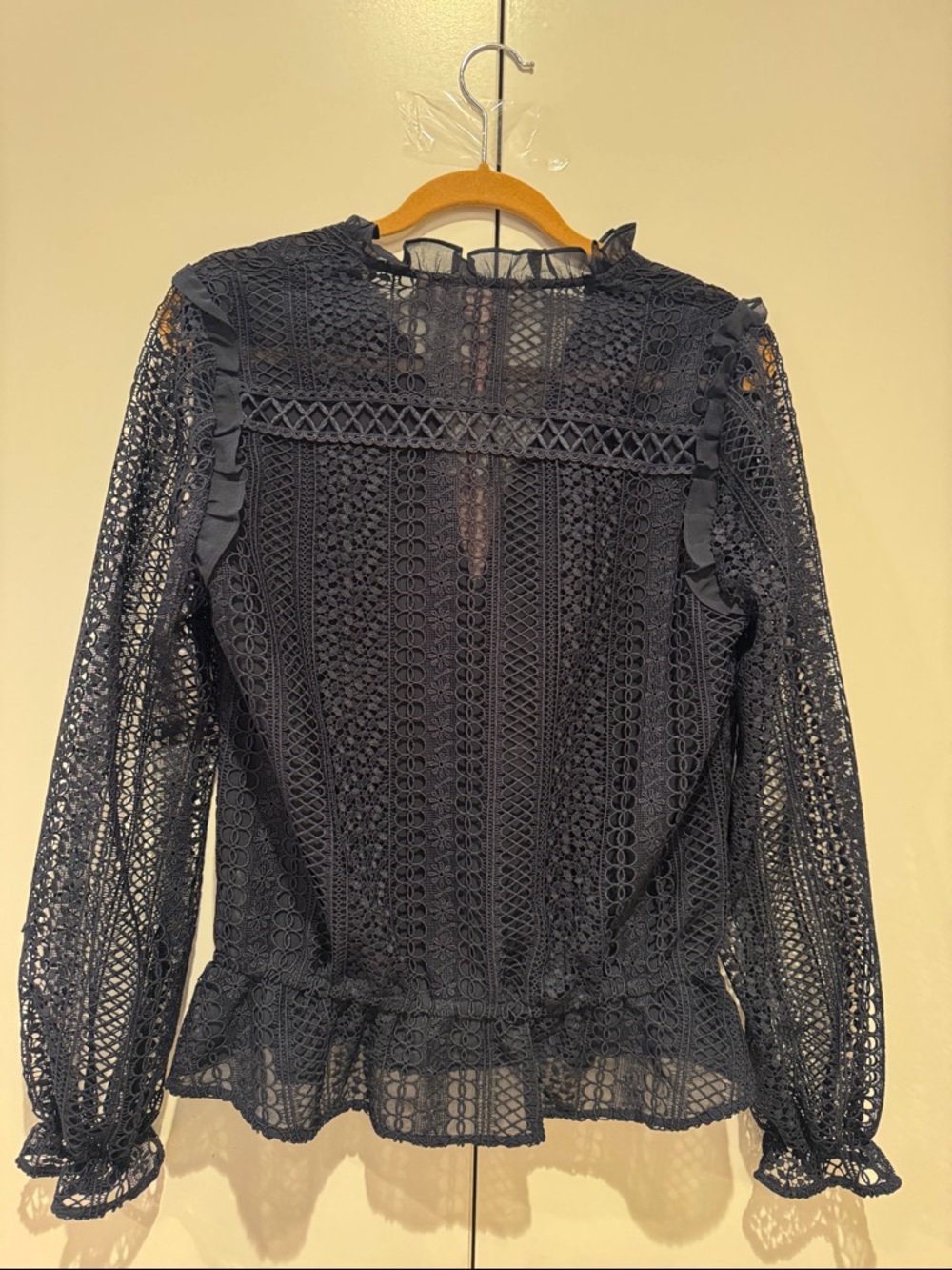 TED BAKER Women's Navy Lace Long-Sleeve Blouse